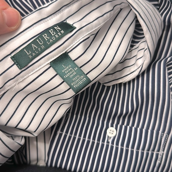 Ralph Lauren Women’s Long Sleeve Pinstripe Blouse Navy Stripe Button Down Shirt - Picture 5 of 8